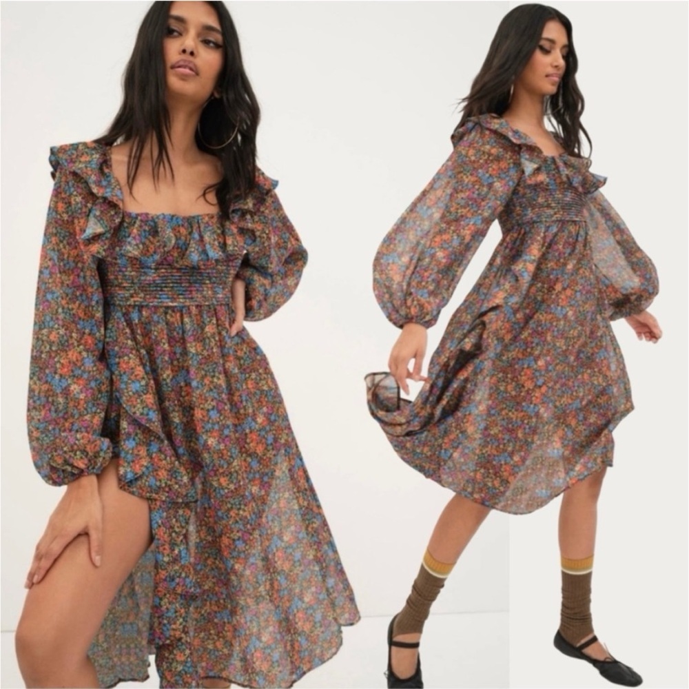 For Love & Lemons Brittany Floral Print Long Sleeve Midi Dress S. $266 - Picture 4 of 4